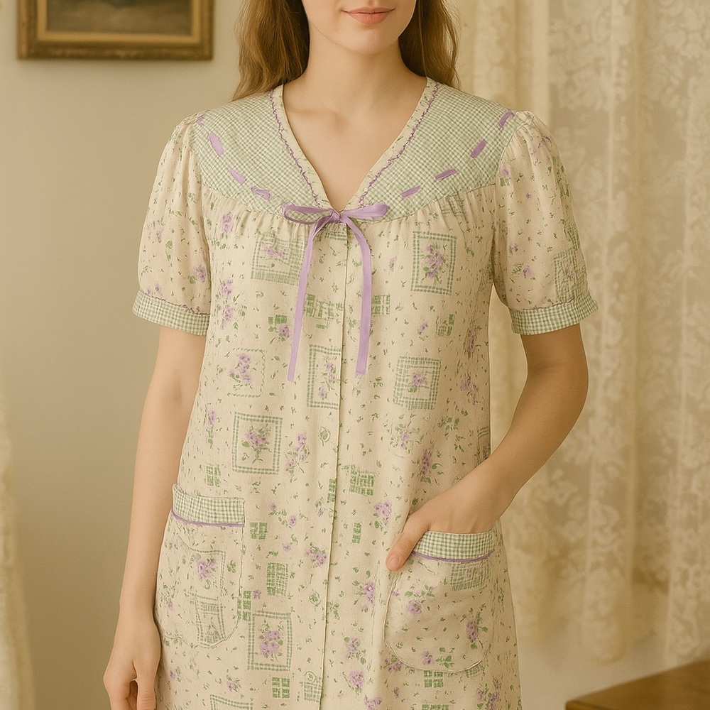 Vintage Pleasant Moments Floral Patchwork House Dress Size Large